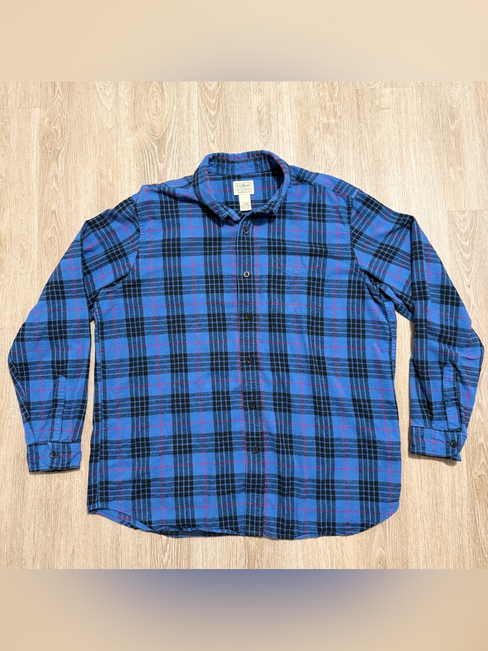 L.L.Bean Traditional Fit Flannel Shirt XL Blue Plaid 100% Cotton Long Sleeve